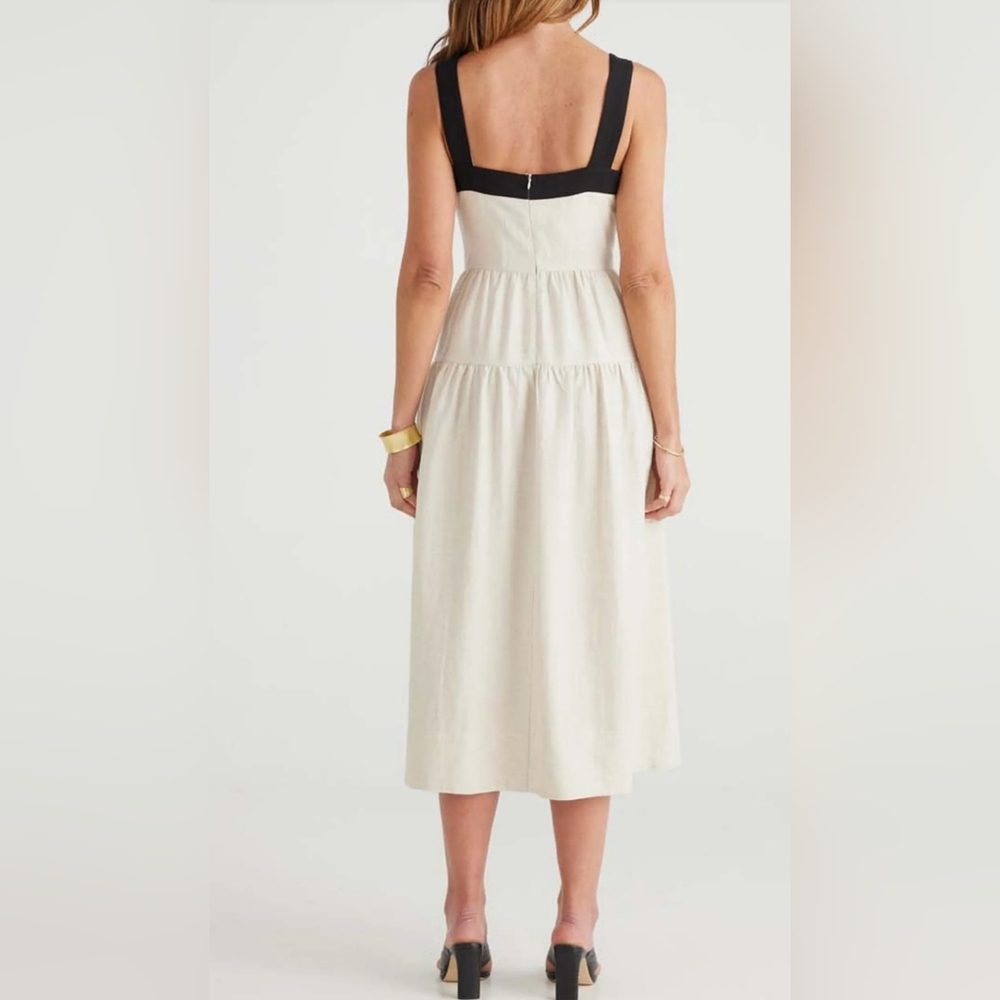 Brave+True Jolie Contrast Trim Tiered Midi Dress - Natural / Black - Picture 5 of 7